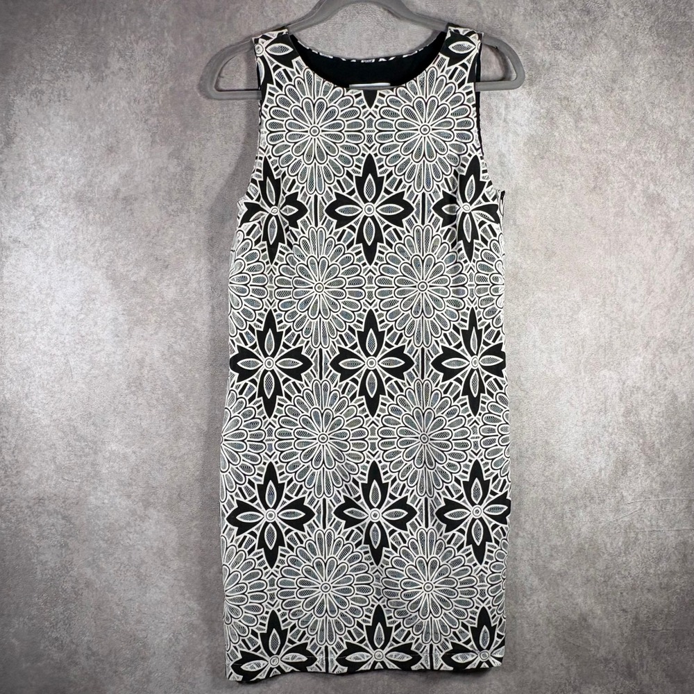Belle Badgley Mischka Dress 6 Black White Floral Lace Sleeveless Autumn Wedding